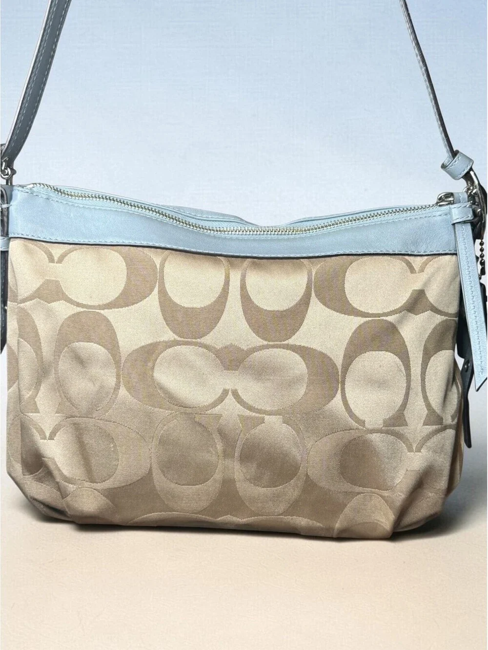 Coach Signature Hobo Bag Khaki Blue Y2K Shoulder Purse 13877